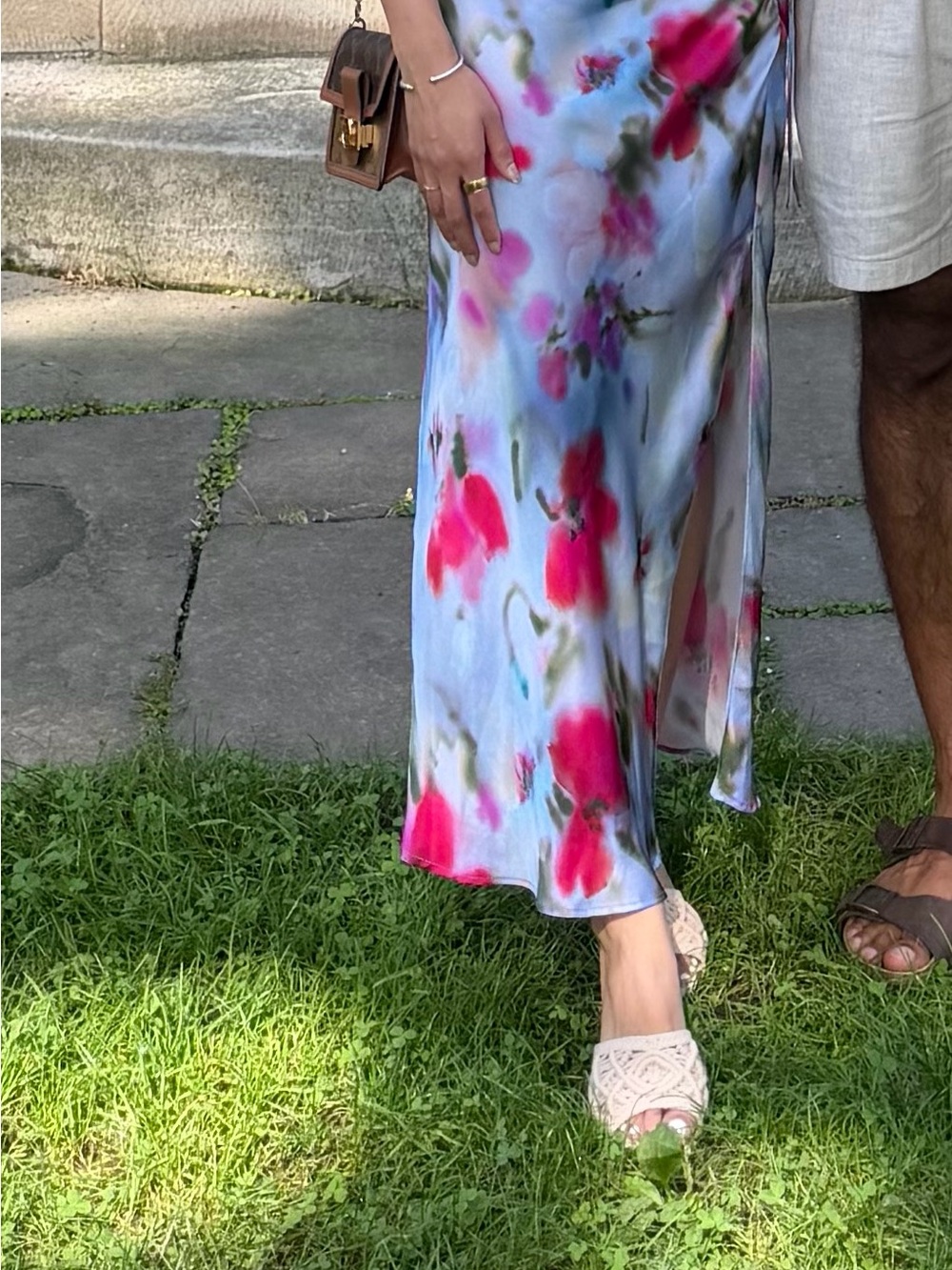 Floral Satin Slip Skirt - Pink & Sky Blue